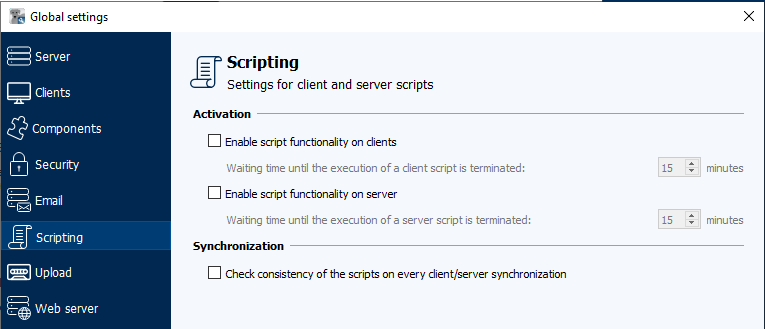 Modul Globale Einstellungen, Registerkarte Scripting