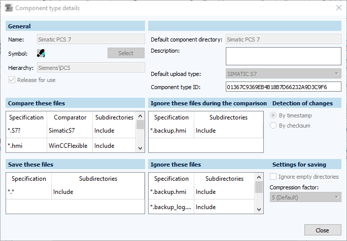 UserClient, Dialog Komponententypendetails, Simatic PCS 7