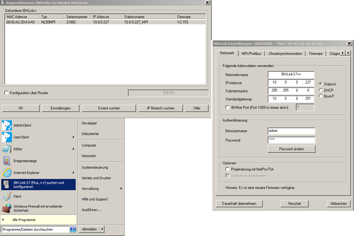 Dialog IBH-Link-Einstellungen