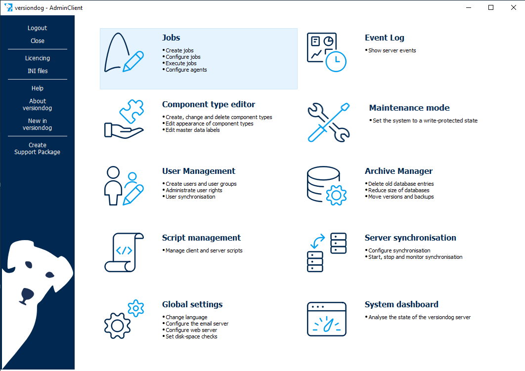 Fig.: Ventana de diálogo principal de AdminClient