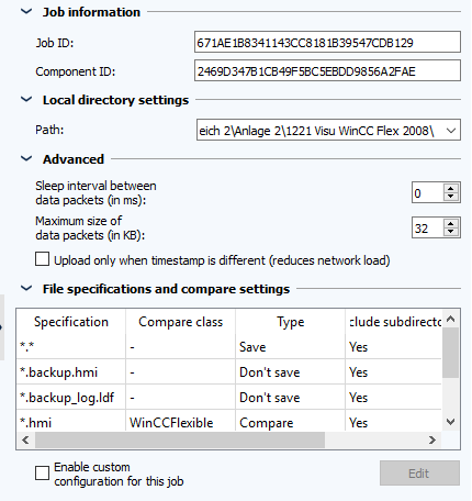 Fig.: Configuración de tareas, sección configuraciones del directorio local  