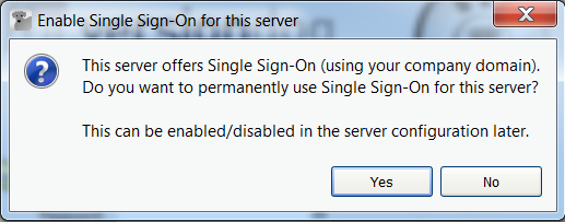 Dialog Single Sign-On für diesen Server aktivieren