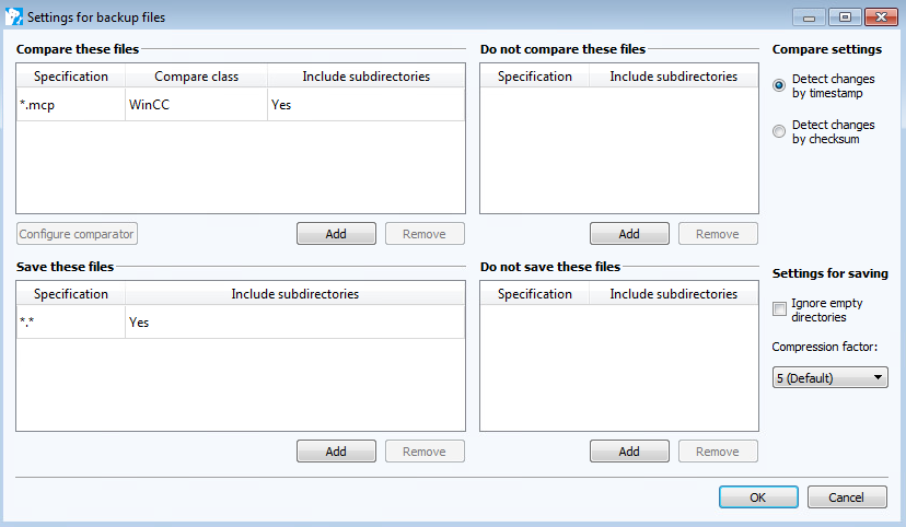 Dialog Konfiguration der Backup-Dateien