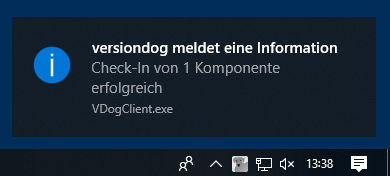 Pop-Up Dialog, Check-In erfolgreich