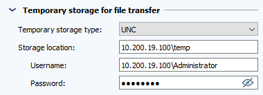 Configure the section Temporary storage for file transfer